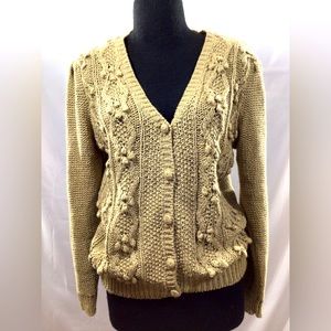 Vintage Rafloque women’s button down knit tan cardigan sweater size large